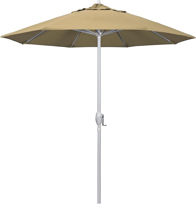 California Umbrella 7.5' Rd Aluminum Patio Umbrella, Crank Lift, Auto Tilt, White Finish