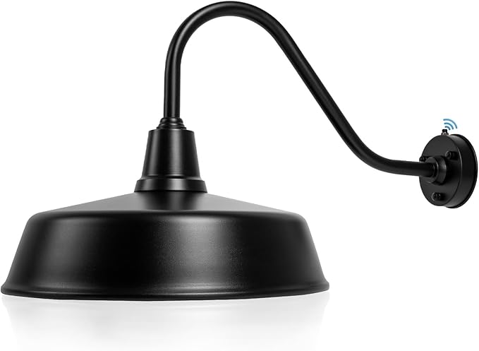 21 inch Barn Lights Outdoor Gooseneck Lighting, Dusk to Dawn Black Exterior Barn Lights, Farmhouse Wall Lighting Fixtures with Sensor for Porch Garage (1, 21" Diameter)