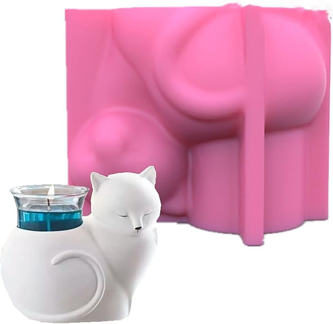 Grainrain Cat Silicone Mini Planter Vase Pot Mold Pen Brush Holder Mold for Resin, Concrete, Plaster, Polymer Clay (G108)