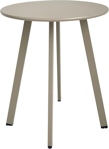 Meluvici Outdoor Side Table - Weather Resistant Patio Table, Round Metal Steel, Waterproof End Table for Garden, Balcony, Yard, Grey White