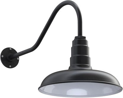 Steel Lighting Co. Topanga Barn Light | Outdoor Wall Mounted | Farmhouse Garage Light Made in America | 14 inch Dome | 23 inch Gooseneck | Matte Black Exterior/White Interior