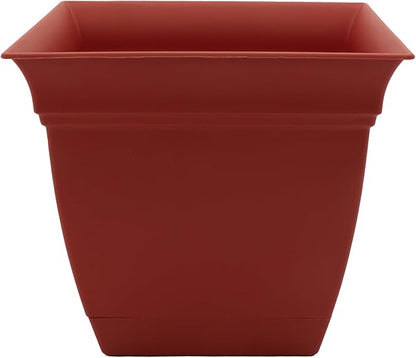 The HC Companies Eclipse Square Plastic Planter w/ Attached Saucer - Outdoor & Indoor Plant Pot with Drainage Holes - Lightweight, UV-Resistant Plastic Pots For Plants (12" Clay, Pack of 1)