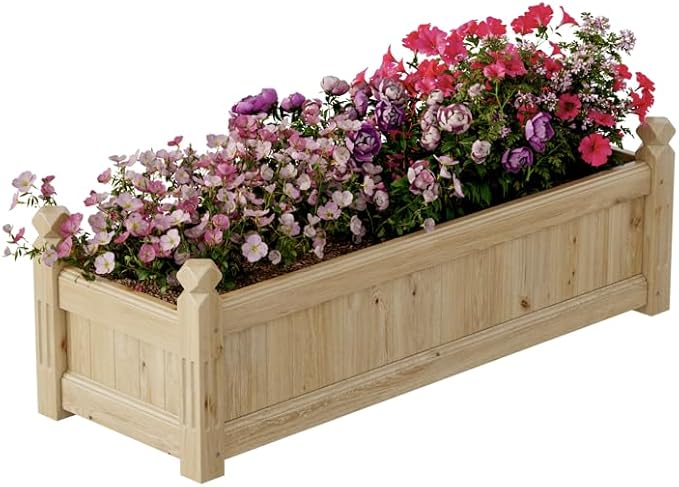 Large Wooden Raised Garden Bed 43.5" l x 16" w x 14" h, Outdoor Rectangular Planter Box for Vegetables, Flowers, Herbs, Yard, Patio, Backyard & Greenhouse, Elevated Horticulture Wood Garden Planter