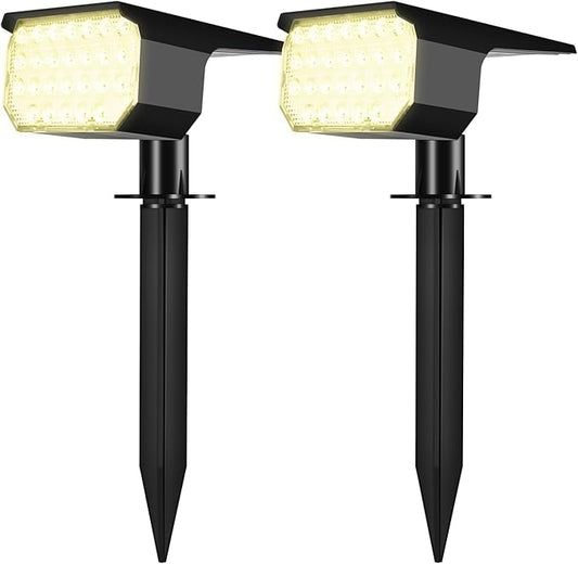 Solar Lights Outdoor Waterproof IP65, 7 Lighting Modes Color Changing 26 LED Solar Spot Lights Outdoor for Yard Garden Pathway Christmas Decor (Warm White, 2 Pack)