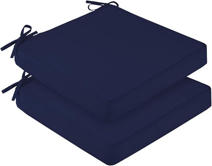 downluxe Waterproof Outdoor Chair Cushions for Patio Furniture, 22" x 22" x 3" Patio Chair Cushion with Adjustable Ties & Portable Handle, Square Outdoor Cushion with Removable Cover, Navy, 2 Pack