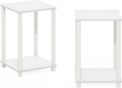 Furinno Turn-N-Tube Side Table Set of 2, 2-Tier Stackable Modern End Table with Open Shelf, Toolless Night Stand, Bedside Table, for Living Room, Bedroom, White
