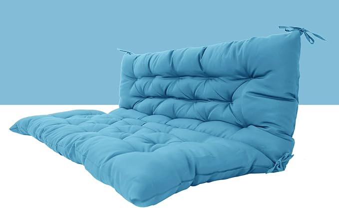 Outdoor Swing Cushions 3 Seater Waterproof, Replacement Bench Cushions for Outdoor Patio Furniture with Backrest, Porch Swing Cushion with Ties for Lawn and Garden (Sky Blue, 40x60in)