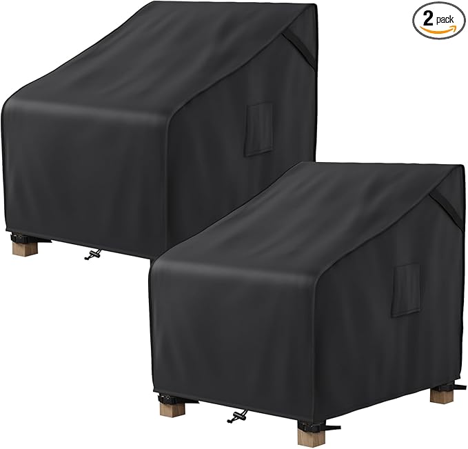MR. COVER Patio Chair Covers Waterproof, Outdoor Furniture Covers for Rocking Chair, Heavy Duty Anti UV Chair Cover, Fits up to 40"W x 40"D x 35"H, Air Vent and Handles Included,Black, 2 Pack