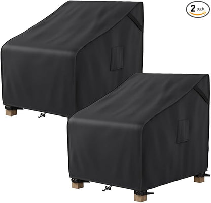 MR. COVER Patio Chair Covers Waterproof, Outdoor Furniture Covers for Rocking Chair, Heavy Duty Anti UV Chair Cover, Fits up to 40"W x 40"D x 35"H, Air Vent and Handles Included,Black, 2 Pack