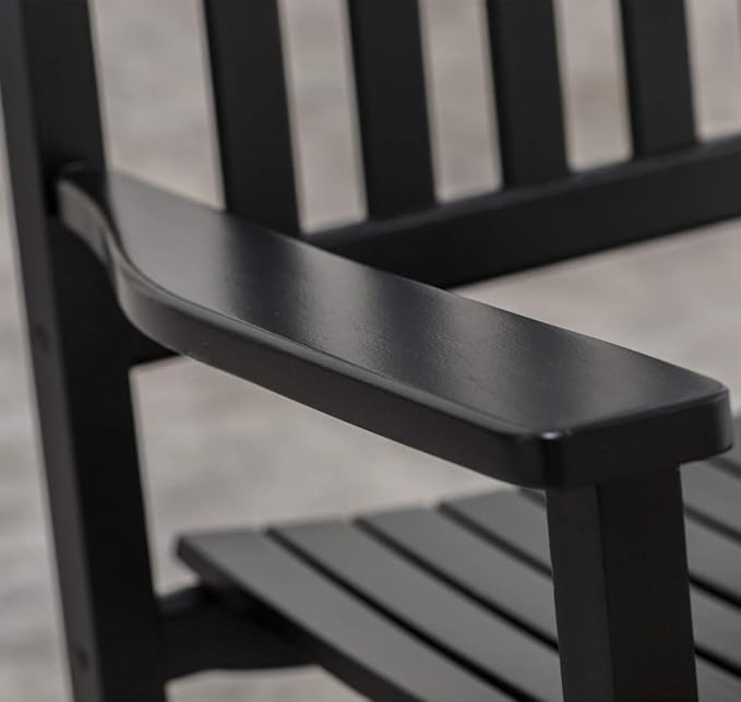 Patio Black Outdoor Rocking Chairs Set of 2 Black Wooden Porch Rockers Furniture for Audlt Indoor Outside Balcony Garden Backyard Lawn Bistro and Lounge