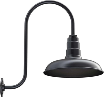 Steel Lighting Co. Topanga Barn Light | Outdoor Wall Mounted | Farmhouse Garage Light Made in America | 14 inch Dome | Upslope Gooseneck | Matte Black Exterior/Matte Black Interior
