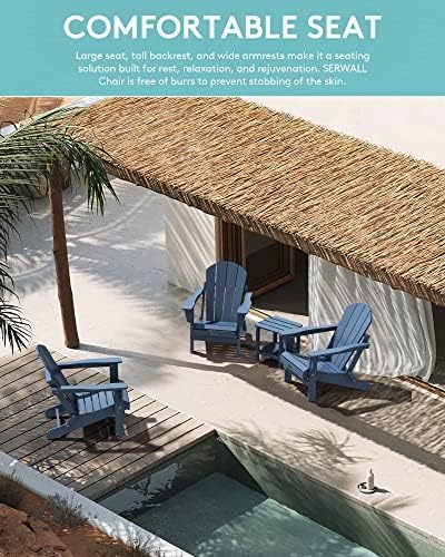 SERWALL Foldable Adirondack Chair Set of 2 for Patio Garden Outdoors Fire Pit-Blue