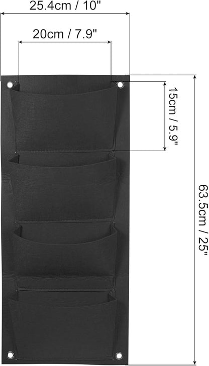 PATIKIL 4 Pockets Vertical Hanging Grow Bags, Wall Hanging Planter Bags Wall-Mounted Felt Fabric Planting Grow Bags for Garden Home Decoration, Black