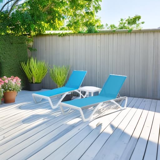Kozyard 3-Piece Outdoor Chaise Lounge Chair Set, Fully Flat Adjustable Patio Lounger with Aluminum Frame & Resin Legs, Textilene Fabric for Poolside, Backyard & Beach (Aqua, 2 Chairs + Table)