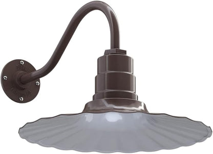 Steel Lighting Co. Highland Park Barn Light | Outdoor Wall Mounted | 16 inch Radial Wave | 16 inch Gooseneck | Vintage Style Made in America | Dark Bronze Exterior/White Interior