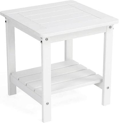 Kibaso-Adirondack Outdoor Side Table, 2-Tier HDPE Outdoor End Table, Weather Resistant Easy Maintenance, Small Patio Side Table for Patio, Pool, Porch, Garden, Lawn, and Living Room (1, White)