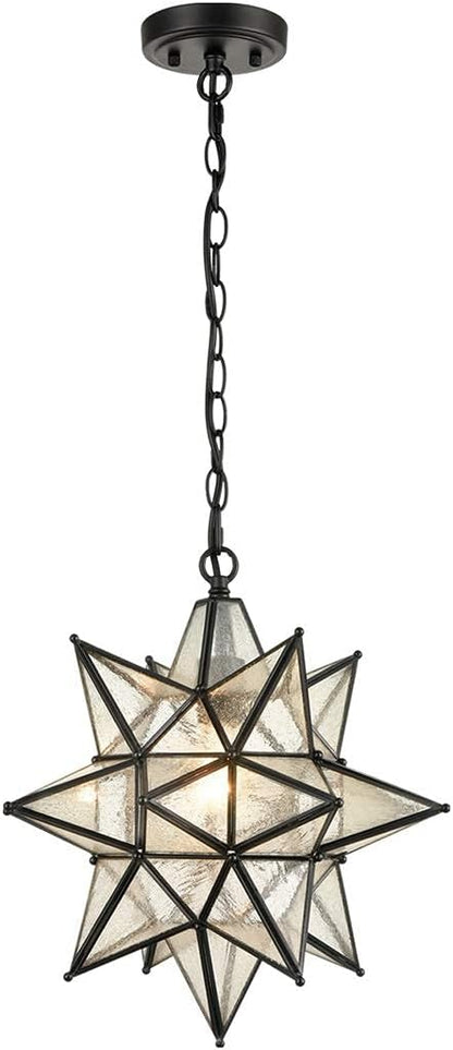 DIRYZON EUL Moravian Star Pendant Light 16 inch Seeded Glass Hanging Light