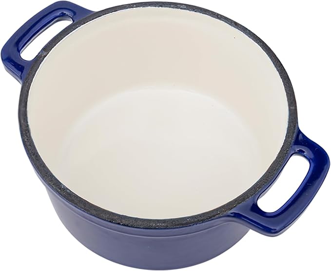 Flavehc Mini Cocotte 16 oz Mini Dutch Oven 0.5 qt. Cast Iron Garlic Roaster for Oven Garlic Confit Pot Ramekins with Lids Oven Safe Set of 2, Blue