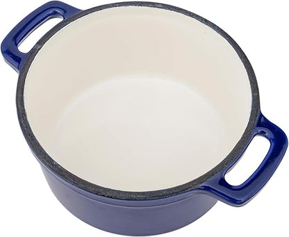 Flavehc Mini Cocotte 16 oz Mini Dutch Oven 0.5 qt. Cast Iron Garlic Roaster for Oven Garlic Confit Pot Ramekins with Lids Oven Safe Set of 2, Blue