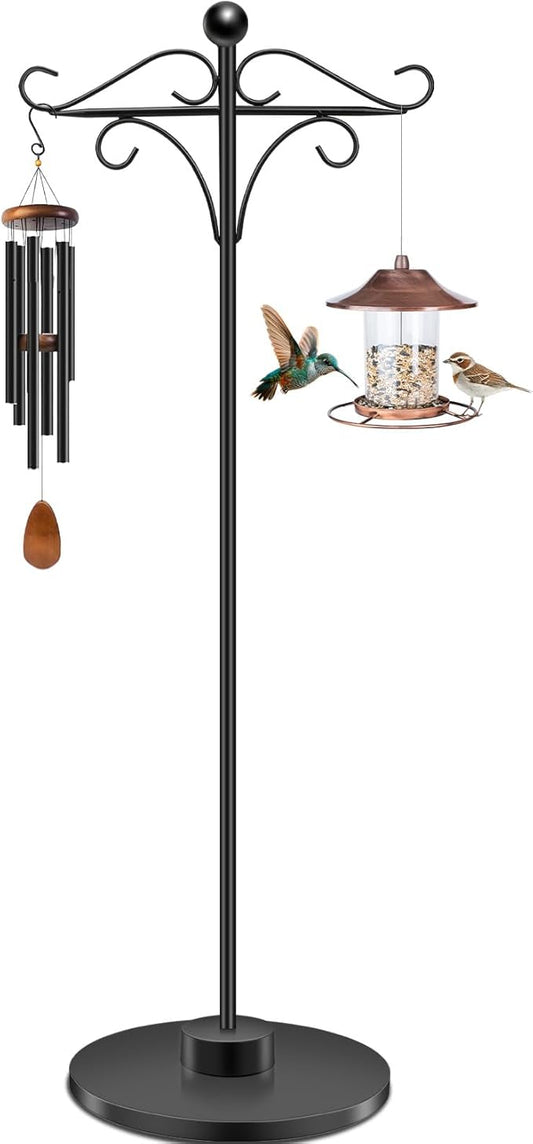Adjustable Double Shepherd's Hook, 34-63 Inch Black Iron Stand for Indoor/Outdoor Use – Ideal for Hummingbird Feeders, Hanging Plants, Lanterns, Wind Chime