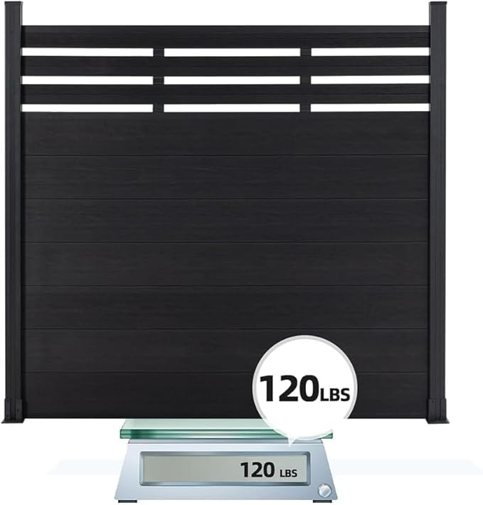 6x6 FT Wood Composite Privacy Fence Panel,Semi-Enclosed Outdoor AC Unit Cover,Trash Can Barrier | Weatherproof, Easy Installation, Durable Composite Fencing (Black with 2 Post)