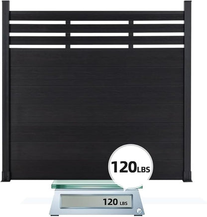 6x6 FT Wood Composite Privacy Fence Panel,Semi-Enclosed Outdoor AC Unit Cover,Trash Can Barrier | Weatherproof, Easy Installation, Durable Composite Fencing (Black with 2 Post)