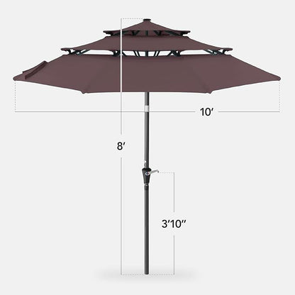 Best Choice Products 10ft 3-Tier Market Patio Umbrella, Outdoor Sun Shade with Tilt, Crank Lift, 8 Ribs for Backyard, Deck, Poolside – Deep Taupe