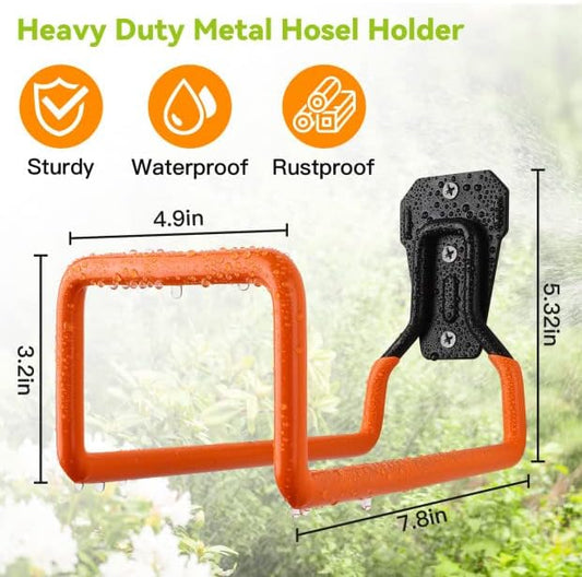 Hose Holder Stand Wall Mount, 2Pcs Heavy Duty Garden Hose Hanger Reel, Metal Water Pipe Tube Hooks Rack for Outside Yard, Garage, Storage Organizer - Orange