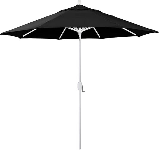 California Umbrella 5-Year-Non-Fading, 9Ft Premium Patio Umbrella, Hand-Crank, Button-Tilt, White Frame, Solution Dyed Black Fabric