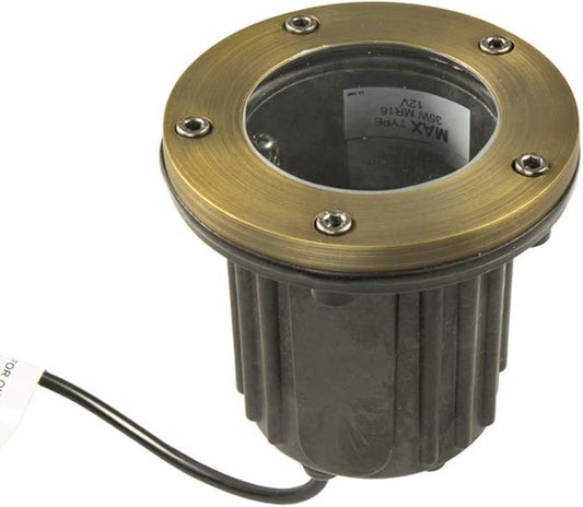 12V Brass In-Ground Well Light (Open Top) with 5W 2700K Warm White MR16 LED Bulb for Low Voltage Landscape Lighting of Outdoor Pathway, Garden, Shrubs, Columns or Trees