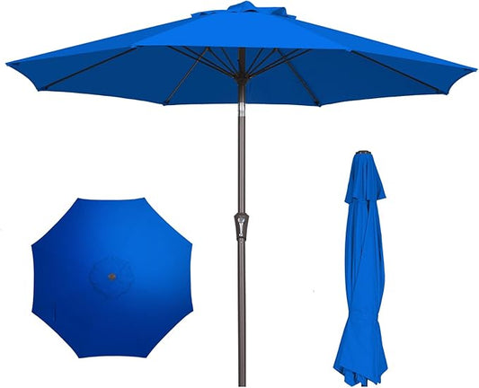 PatioKingdom 9FT Patio Outdoor Umbrella-UPF 50+ Sun Shade with Wind Vent, Push-Button Tilt & Smooth Crank Lift, Rust-Resistant Fiberglass Frame for Garden, Backyard,Yard (Royal Blue, 9FT)