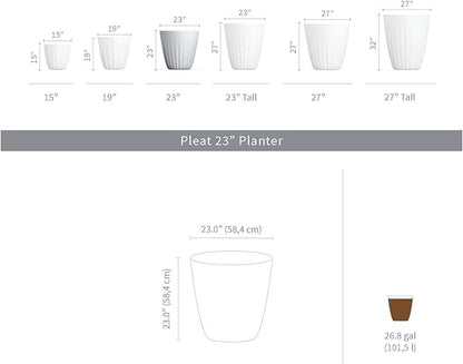 Crescent Garden Pleat Modern Decorative Planter, Indoor/Outdoor Pot, Resin Plant Pot with Drain Hole - 23" W x 23" H (Cloud White)