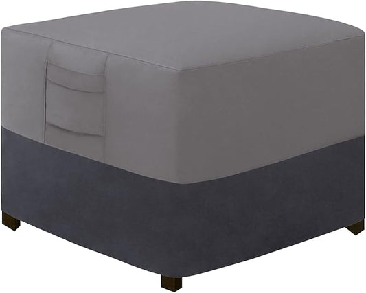Easy-Going Outdoor Ottoman Cover, Waterproof Patio Ottoman Cover, Heavy Duty Outdoor Furniture Cover with Padded Handles (22"x22"x17", Gray/Dark Gray)