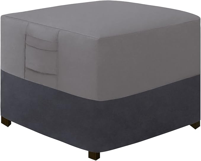 Easy-Going Outdoor Ottoman Cover, Waterproof Patio Ottoman Cover, Heavy Duty Outdoor Furniture Cover with Padded Handles (28"x28"x17", Gray/Dark Gray)