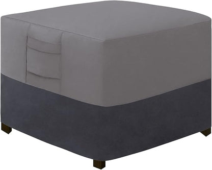 Easy-Going Outdoor Ottoman Cover, Waterproof Patio Ottoman Cover, Heavy Duty Outdoor Furniture Cover with Padded Handles (28"x28"x17", Gray/Dark Gray)