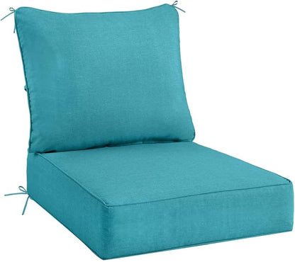 Sundale Outdoor Olefin Deep Seat Cushion, Patio Chair Cushion and Pillow, Water-Resistant Sectional Sofa Pad with Straps Teal, 24 x 24 x 6 Inches
