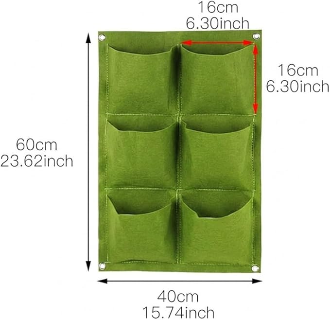 WFIST Vertical Hanging Planter Bag, Breathable Felt Wall Garden Planter with Metal Grommets, Indoor/Outdoor Space-Saving Herb & Flower Growing Pouch (6-Pocket)