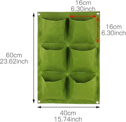 WFIST Vertical Hanging Planter Bag, Breathable Felt Wall Garden Planter with Metal Grommets, Indoor/Outdoor Space-Saving Herb & Flower Growing Pouch (6-Pocket)