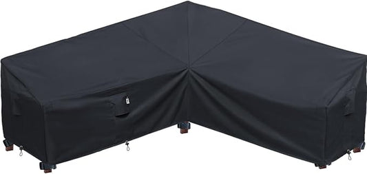 Upgraded Patio Furniture Covers, Waterproof Outdoor Sectional Cover, 600D PU Outdoor Furniture Sofa Covers 90" x 90" V Shape Oudoor Couch Cover, L-Shaped Lawn Outside Protector - Midnight Black