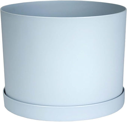 Bloem Mathers 8" Misty Blue Round Modern Resin Garden Planter Pot with Drainage Holes and Removable Saucer Tray Included
