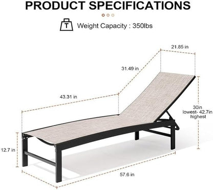 Crestlive Products Chaise Lounge Chair Outdoor Set of 2, Adjustable 5 Positions Pool Lounge Chairs, Metal Tanning Recliner, Outdoor Furniture All Weather for Patio, Beach, Yard, Pool