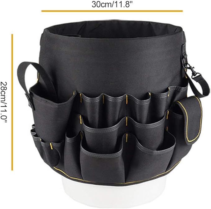 Gardening Tool Bucket, Heavy Duty Gardening Organizer Tote with 56 Pockets, 600D Garden Bags Storage Carrier for Garden, Sturdy Canvas Tool Storage Set for Women Men Gardener(Black)