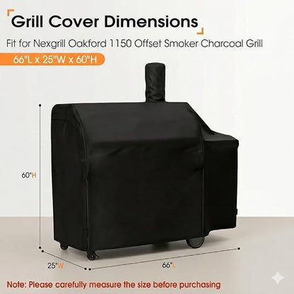 Grill Cover for Nexgrill 810-0071 Oakford 1150 Reverse Flow Offset Smoker Charcoal Grill, Waterproof Outdoor BBQ Griddle Cover, Fade-Resistant UV Resistant All Weather Protection