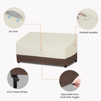 Easy-Going Outdoor Loveseat Cover - Heavy Duty 2-Seater Patio Couch Cover with Air Vent (90Wx35Dx33H inch, Beige/Dark Brown)