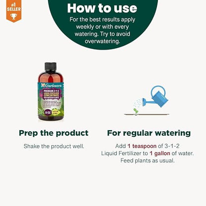 Premium Liquid Desert Rose Plant Fertilizer - 3-1-2 Concentrate for Indoor Plants and Flowers by Gardenera | Organic Plant Food for Desert Roses - 8oz