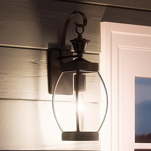 Urban Ambiance Luxury Colonial Outdoor Wall Light, Medium Size: 17" H x 5.5" W, with Transitional Style Elements, Bowed Design, Gorgeous Dark Medieval Bronze Finish and Beveled Glass, UQL1170