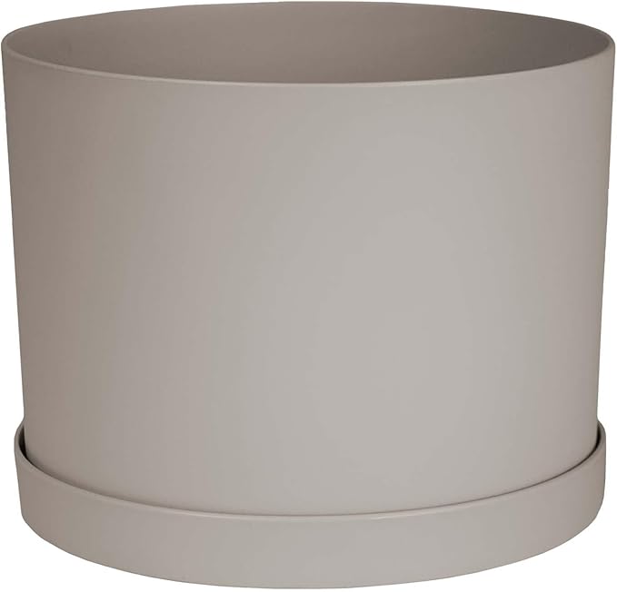 Bloem Mathers 6" Pebble Stone Round Modern Resin Garden Planter Pot with Drainage Holes and Removable Saucer Tray Included