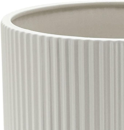 Amazon Basics Assorted Sizes Fluted Ceramic Round Indoor Outdoor Planters with Drainage, Set of 3, Modern Design, 6 inch, 8 inch, 10 inch, White