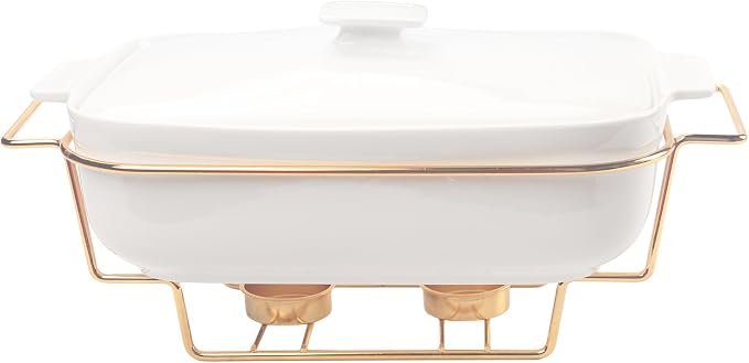Casserole Dish with Lids 1.9 Quart Ceramic Bakeware Set with Lids and rack, 10 x 7 Lasagna Pan Deep with Lid, Rectangular Bakeware With Handle, Microwave, Dishwasher, Oven Safe, White