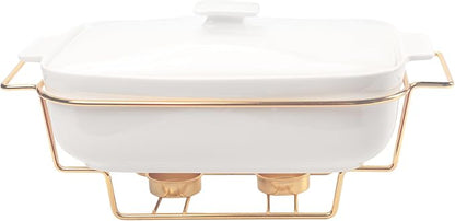 Casserole Dish with Lids 1.9 Quart Ceramic Bakeware Set with Lids and rack, 10 x 7 Lasagna Pan Deep with Lid, Rectangular Bakeware With Handle, Microwave, Dishwasher, Oven Safe, White